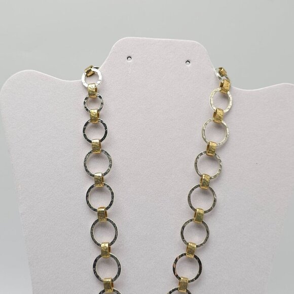 Etienne Aigner Hammered Mixed Metal Circle Link Necklace With Gold-Tone Accents - Picture 5 of 9